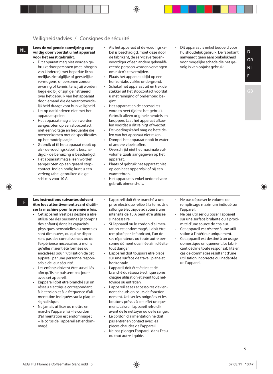 Veiligheidsadvies, Consignes de sécurité | AEG KF5265 User Manual | Page 5 / 20