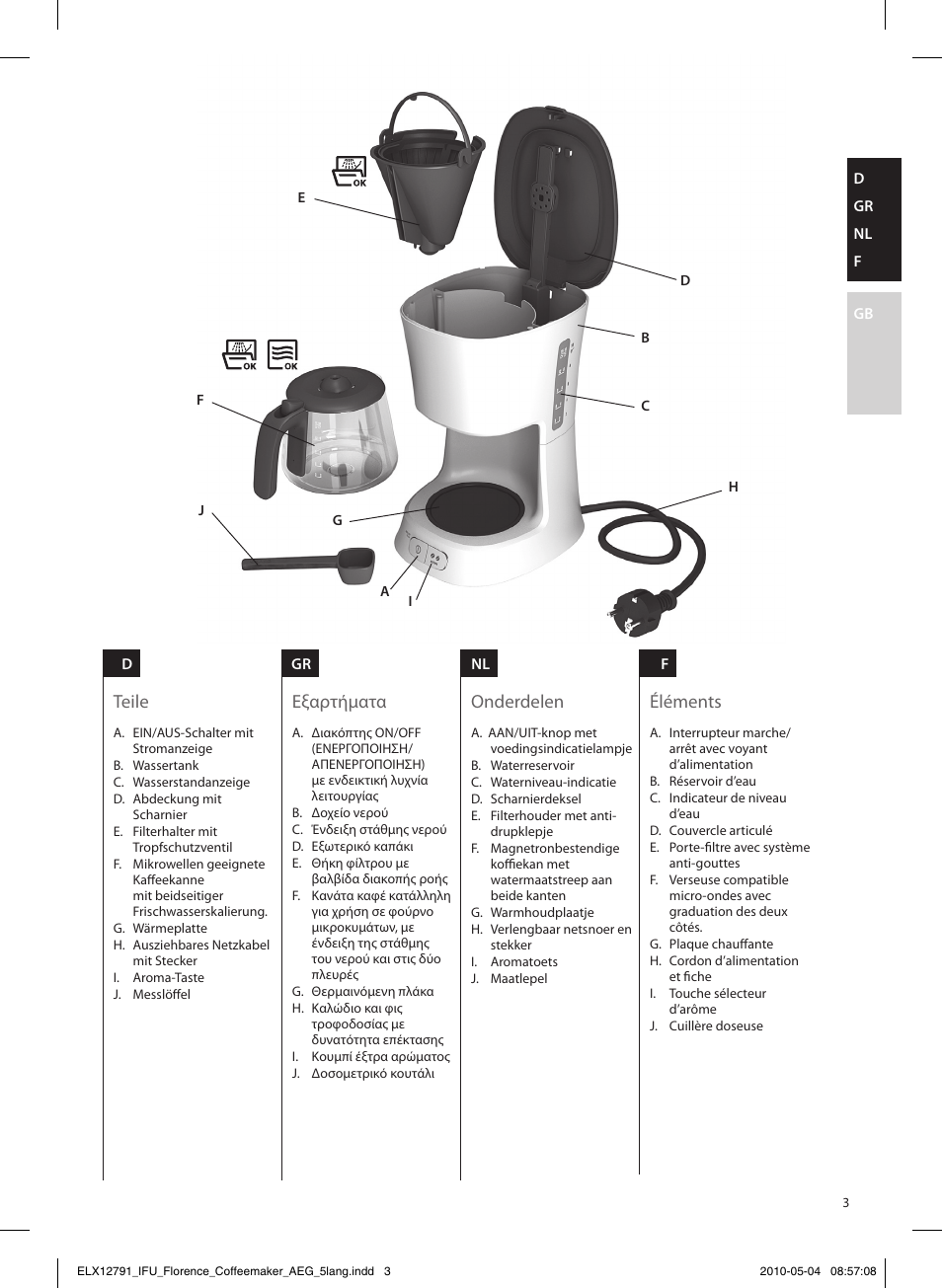 Teile, Éléments, Onderdelen | Εξαρτήματα | AEG KF5210 User Manual | Page 3 / 16