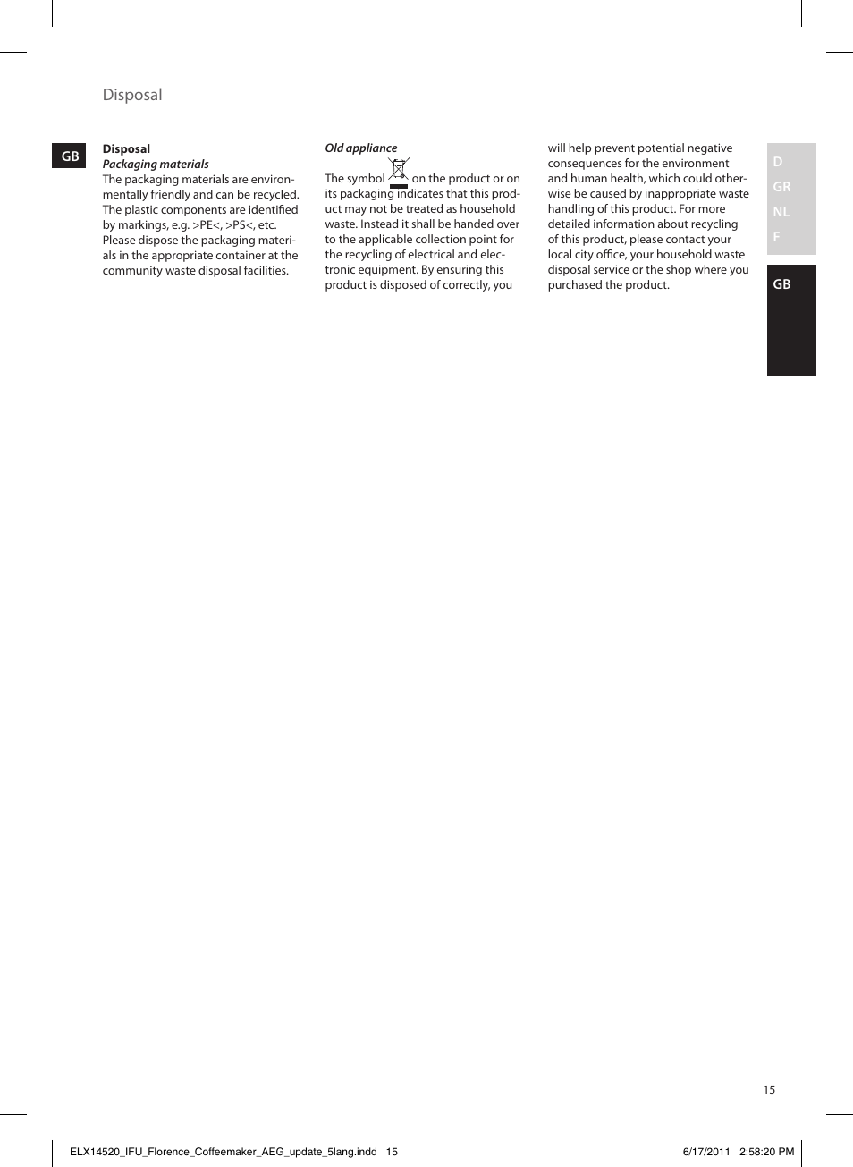 Disposal | AEG KF5110 User Manual | Page 15 / 16