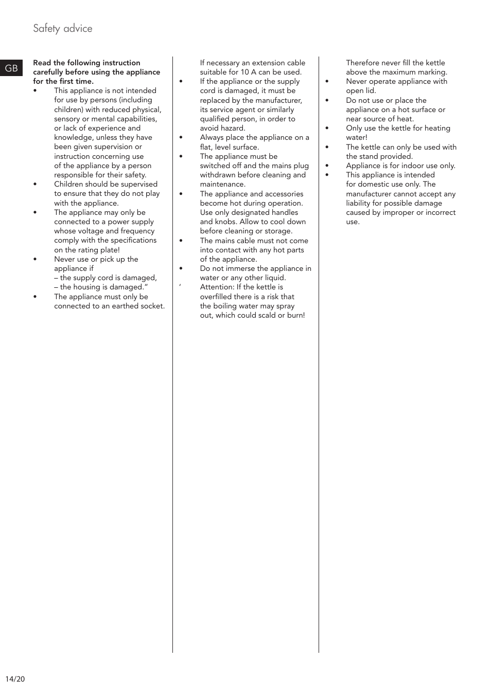 Safety advice | AEG EWA7500 User Manual | Page 14 / 20