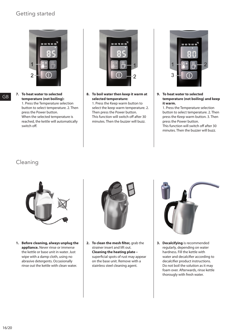 Getting started, Cleaning | AEG EWA7500 User Manual | Page 16 / 20