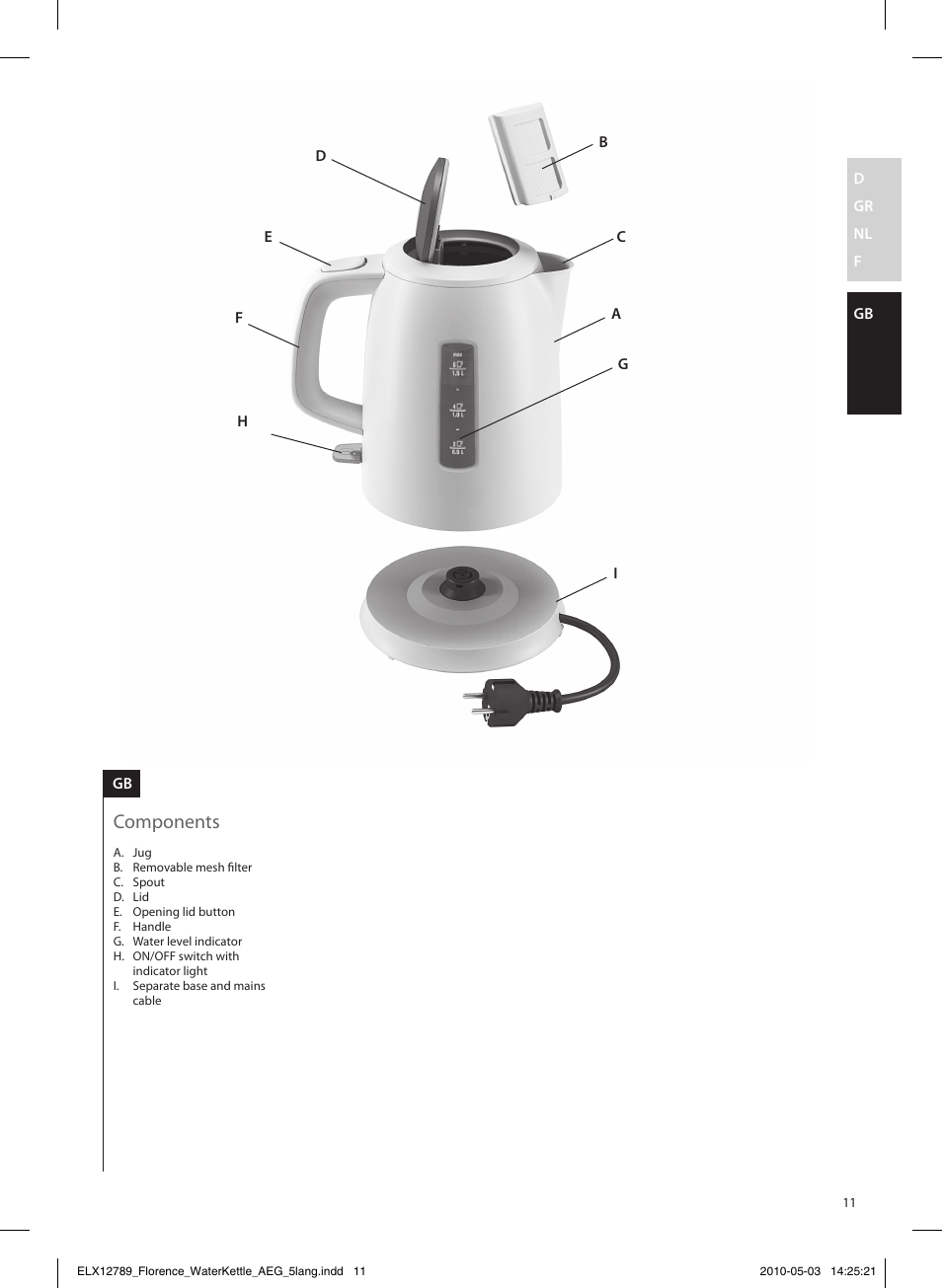 Components | AEG EWA5210 User Manual | Page 11 / 16