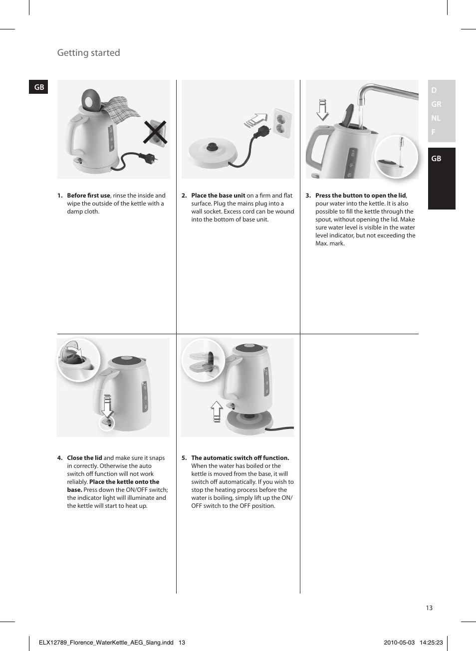 Getting started | AEG EWA5210 User Manual | Page 13 / 16