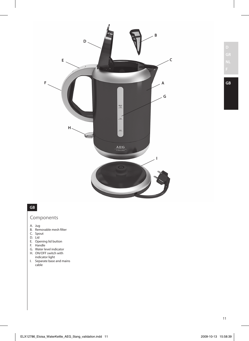 Components | AEG EWA3110 User Manual | Page 11 / 28