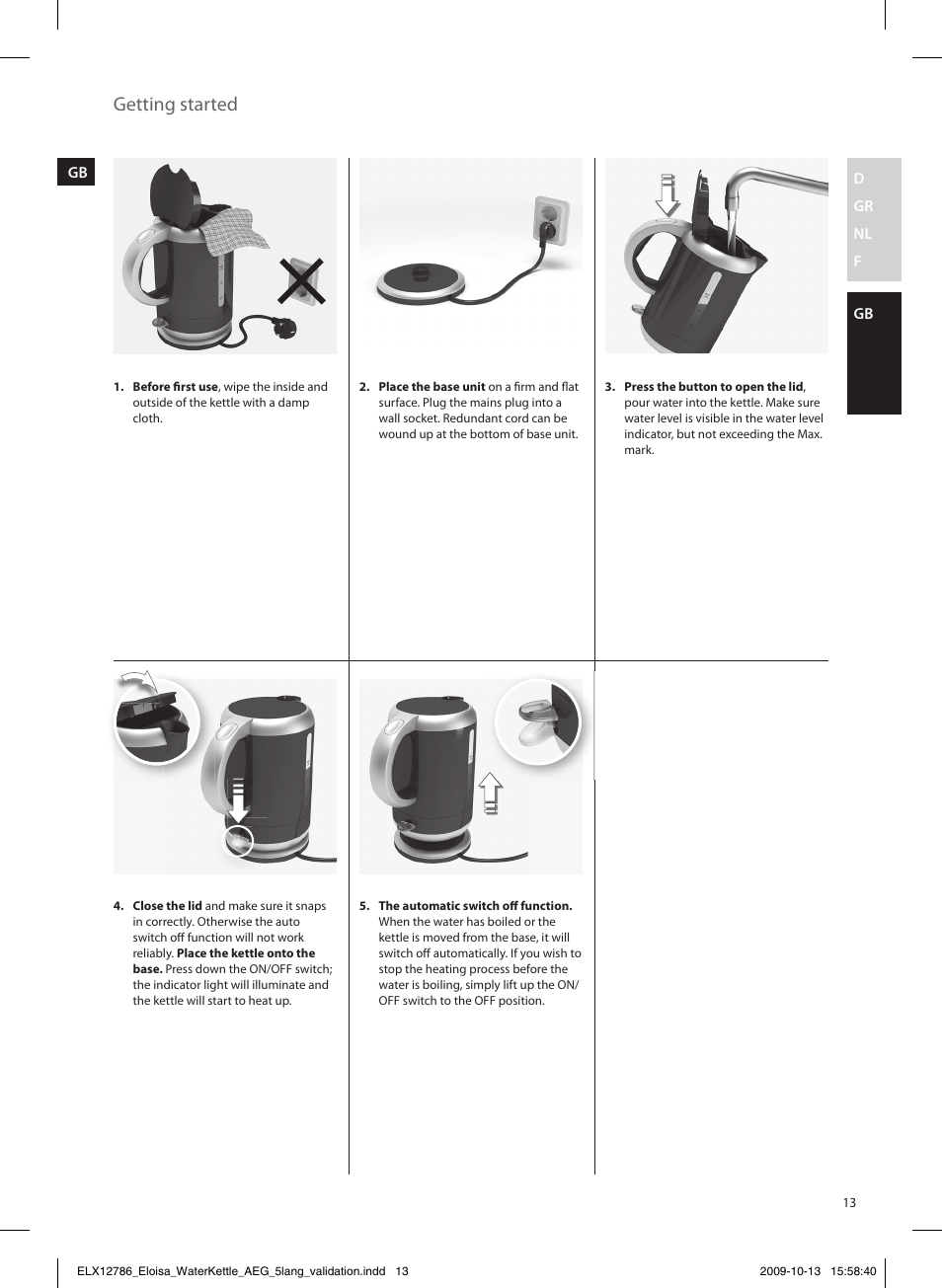 Getting started | AEG EWA3110 User Manual | Page 13 / 28