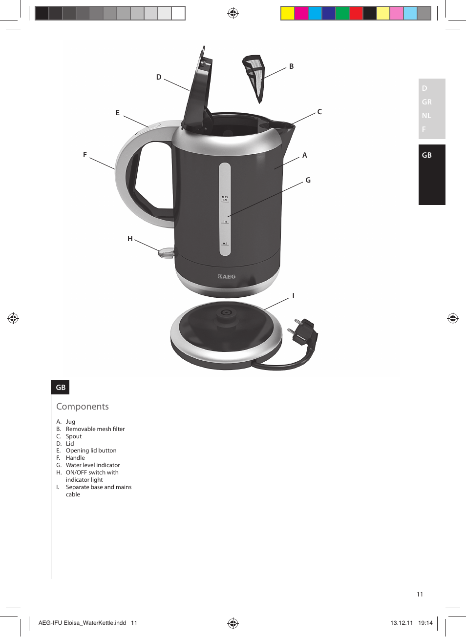 Components | AEG EWA3130RE User Manual | Page 11 / 28