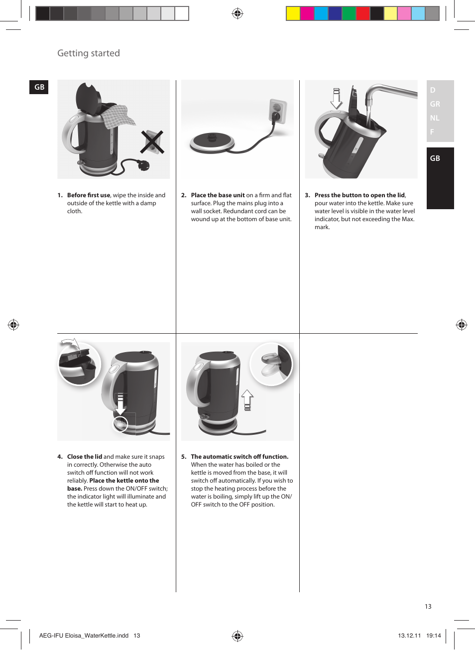 Getting started | AEG EWA3130RE User Manual | Page 13 / 28