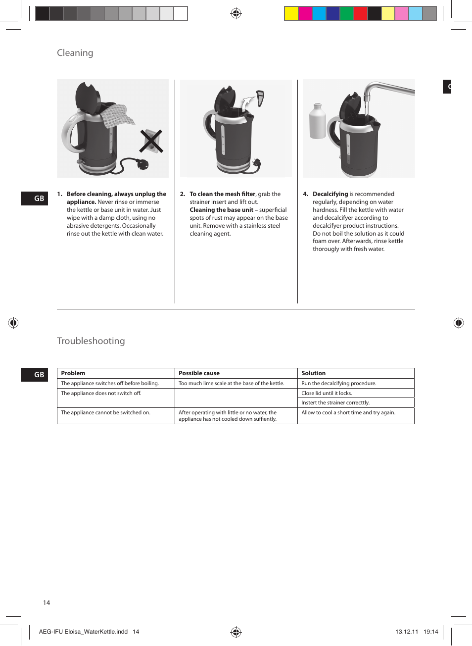 Cleaning troubleshooting | AEG EWA3130RE User Manual | Page 14 / 28