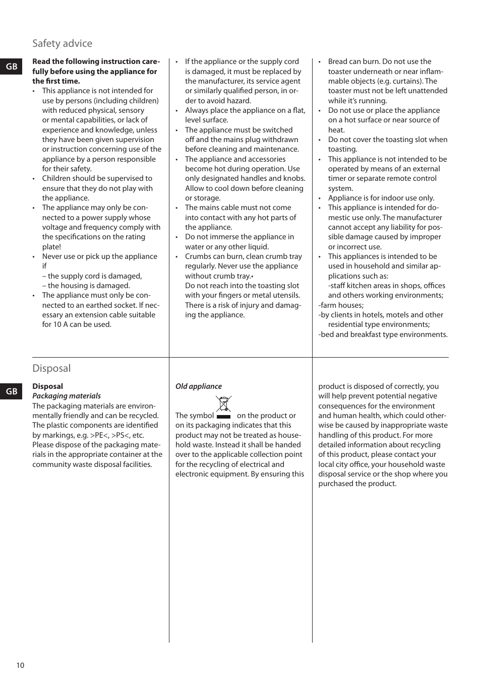 Safety advice, Disposal | AEG AT5010 User Manual | Page 10 / 12