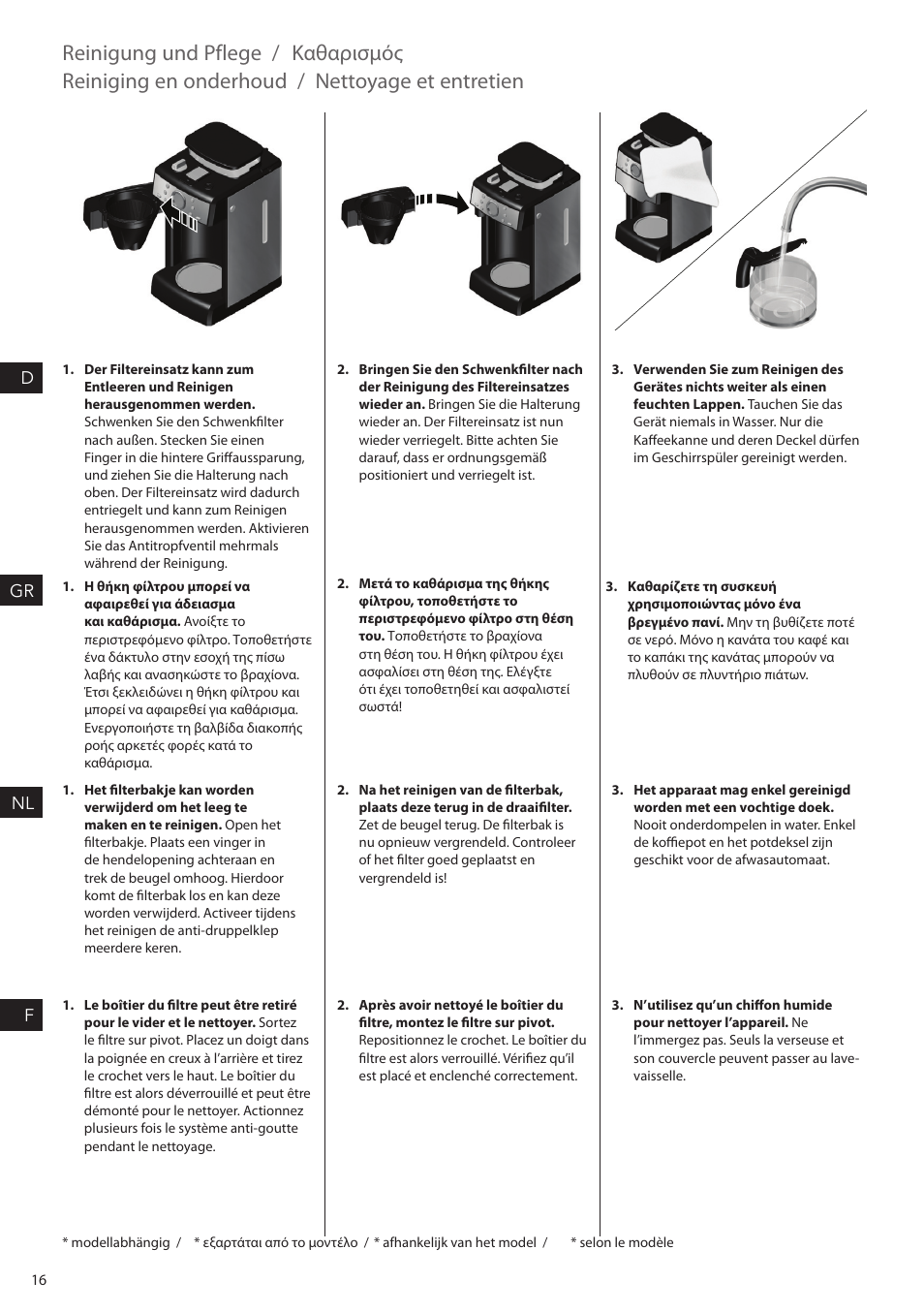 Reinigung und pflege, Καθαρισμός, Reiniging en onderhoud | Nettoyage et entretien | AEG KAM300 User Manual | Page 16 / 36