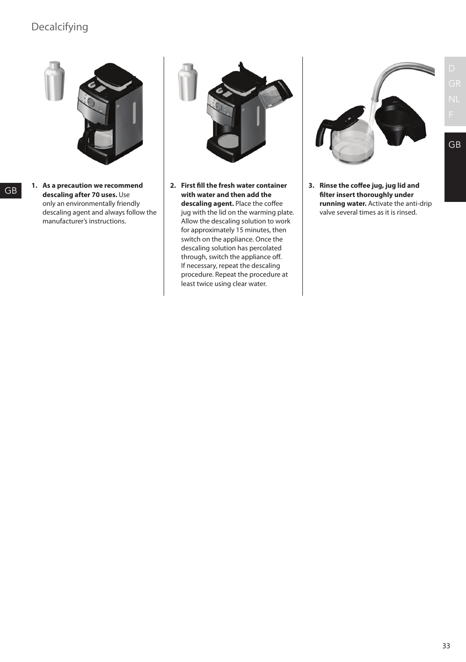 Decalcifying | AEG KAM300 User Manual | Page 33 / 36