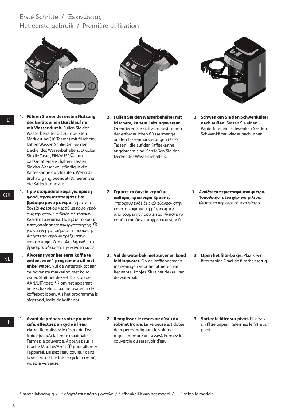 Erste schritte, Ξεκινώντας, Het eerste gebruik | Première utilisation | AEG KAM300 User Manual | Page 6 / 36