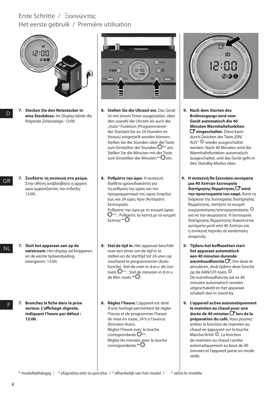 Erste schritte, Ξεκινώντας, Het eerste gebruik | Première utilisation | AEG KAM300 User Manual | Page 8 / 36