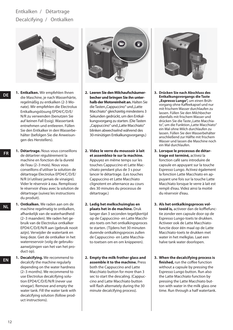 Decalcifying / détartrage entkalken, Ontkalken | AEG LM5400 User Manual | Page 12 / 18