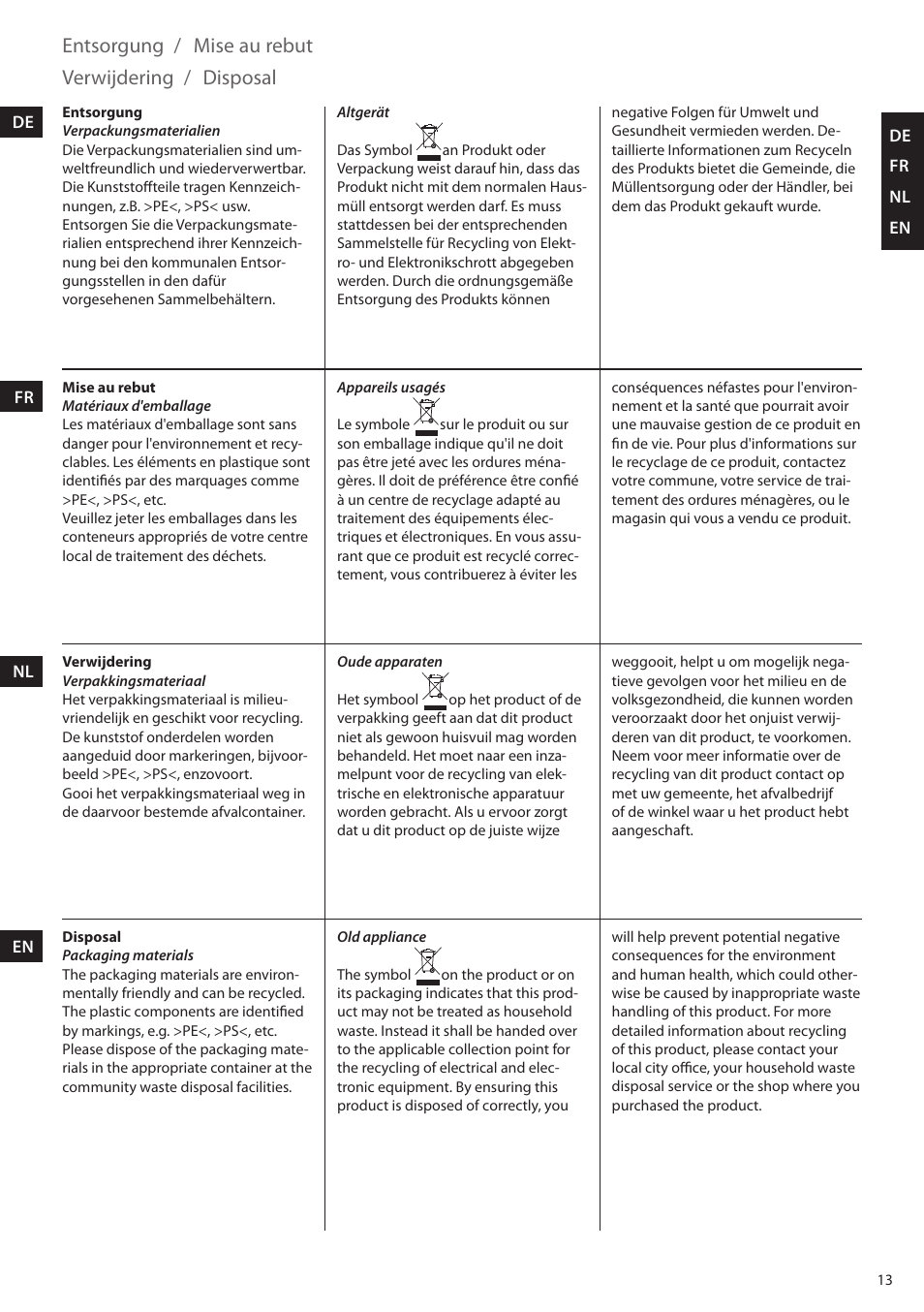 Entsorgung, Mise au rebut verwijdering / disposal | AEG LM5400 User Manual | Page 15 / 18