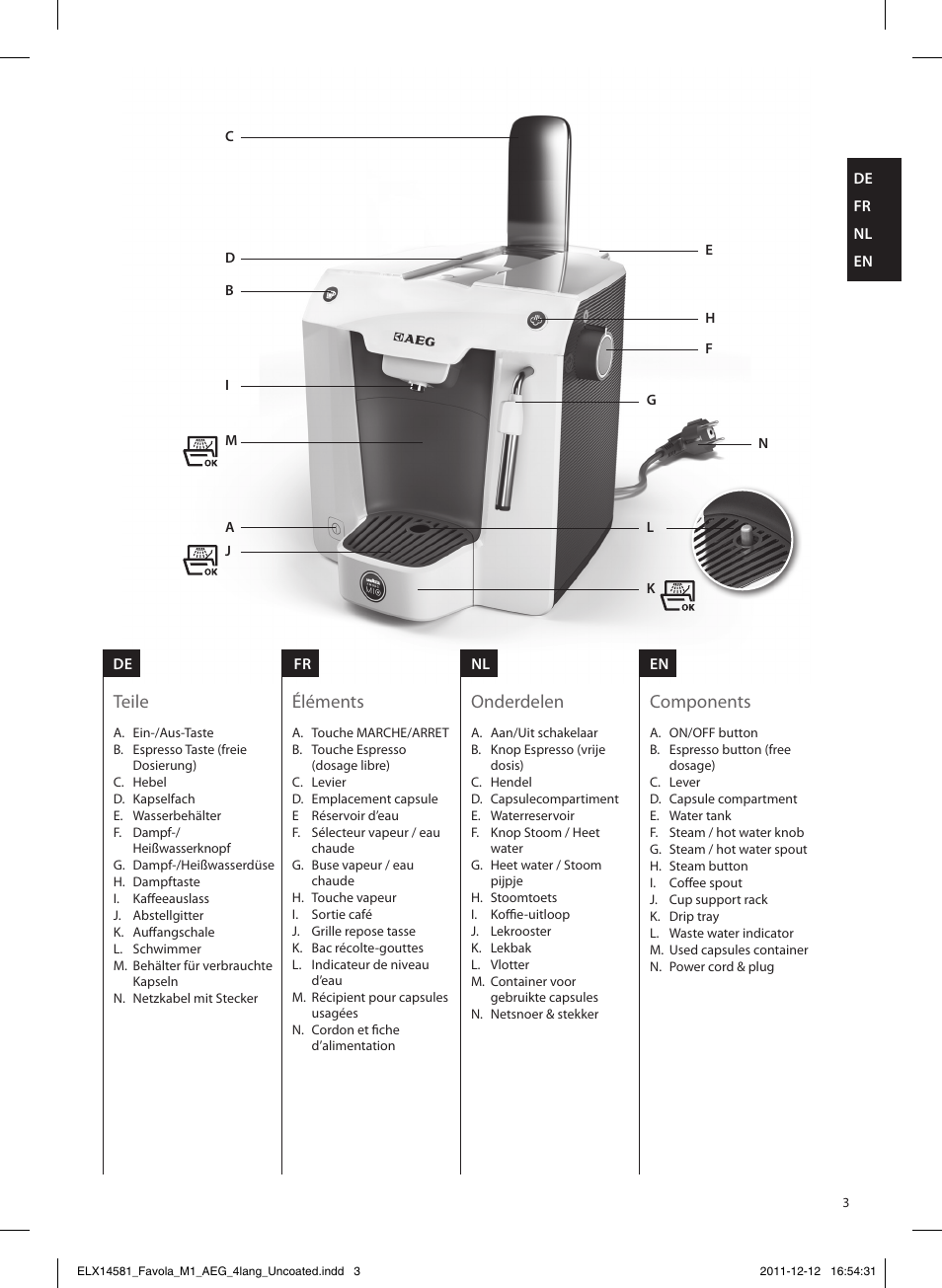 Éléments, Components, Onderdelen | Teile | AEG LM5100 User Manual | Page 3 / 16