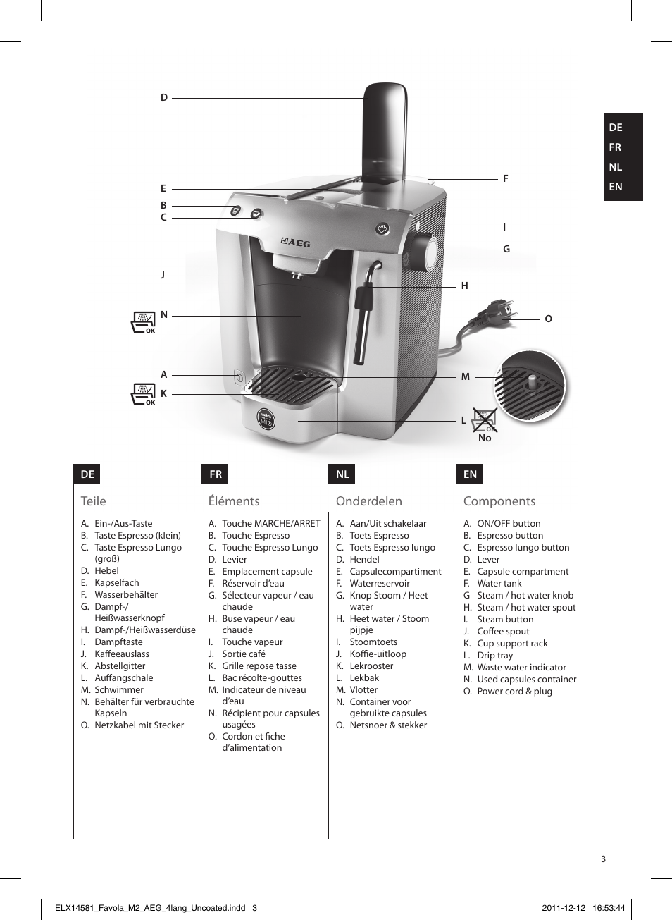 Éléments, Components, Onderdelen | Teile | AEG LM5200CB User Manual | Page 3 / 16