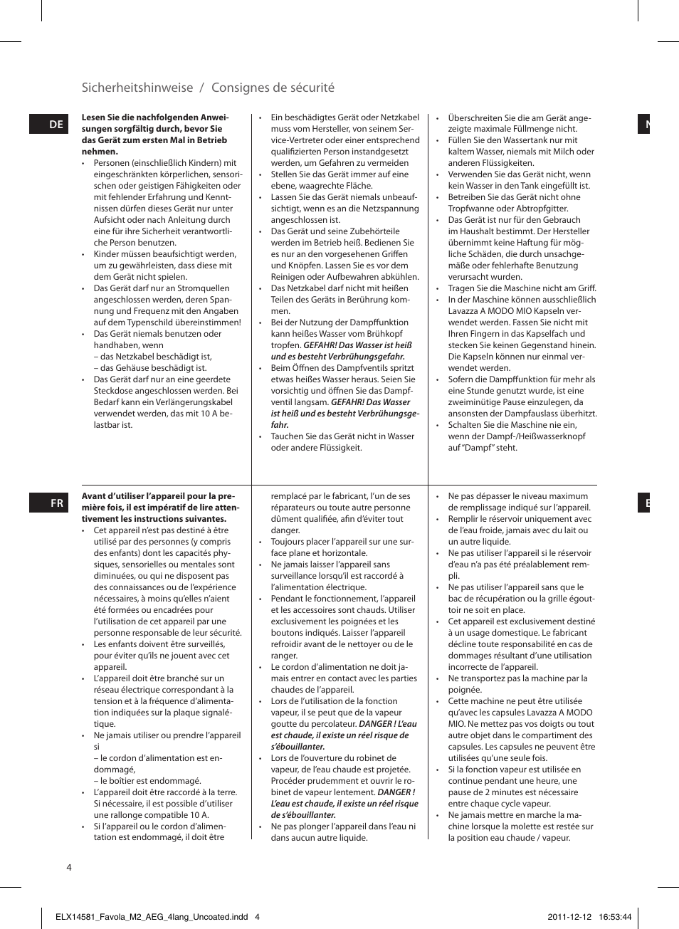 Sicherheitshinweise / consignes de sécurité | AEG LM5200CB User Manual | Page 4 / 16