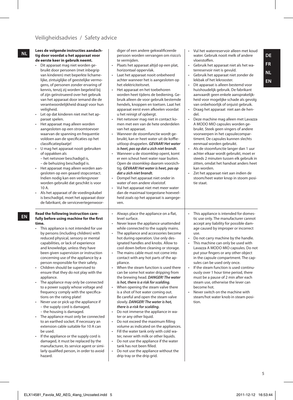 Veiligheidsadvies / safety advice | AEG LM5200CB User Manual | Page 5 / 16