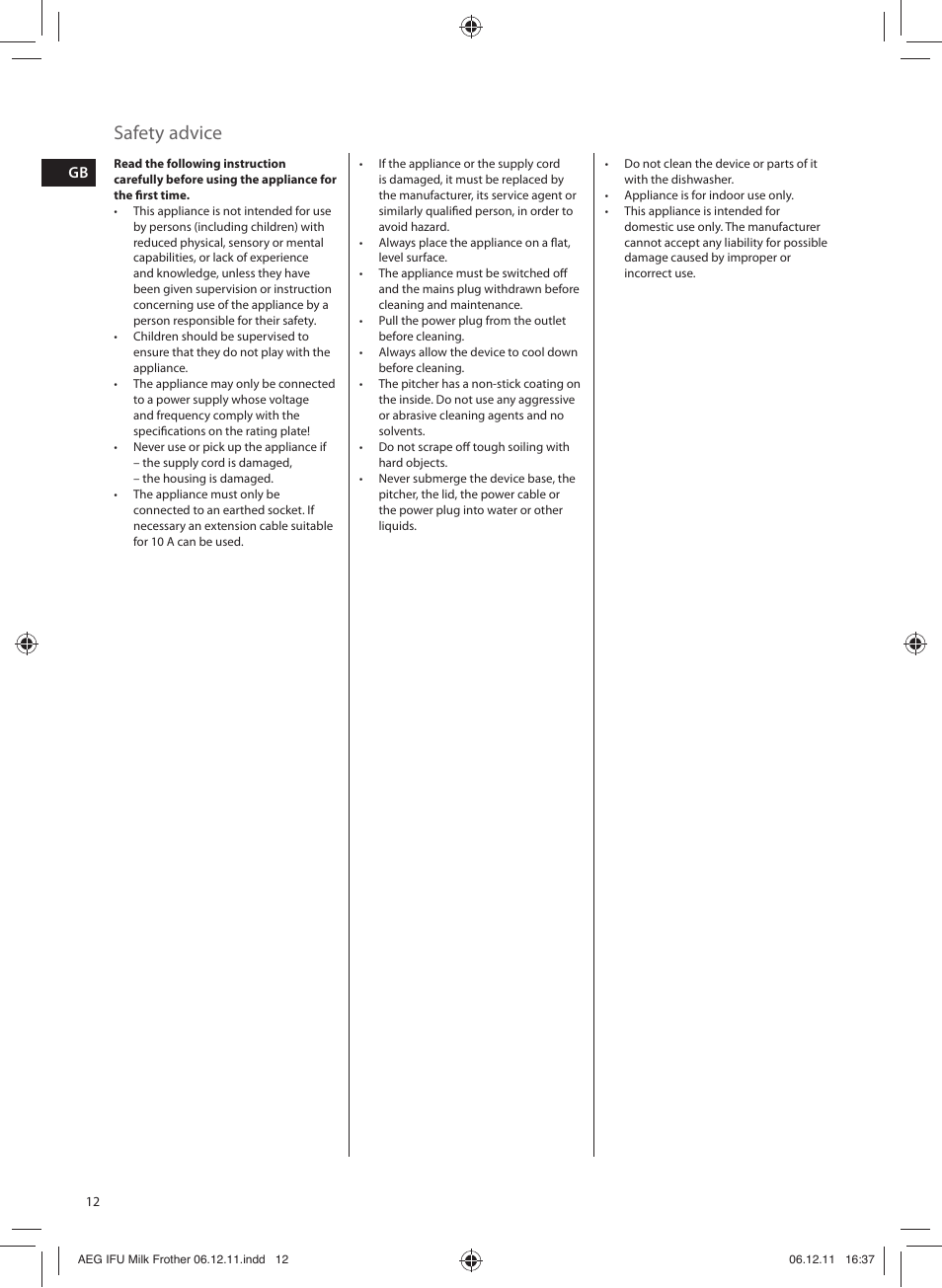 Safety advice | AEG MS5000 User Manual | Page 12 / 16