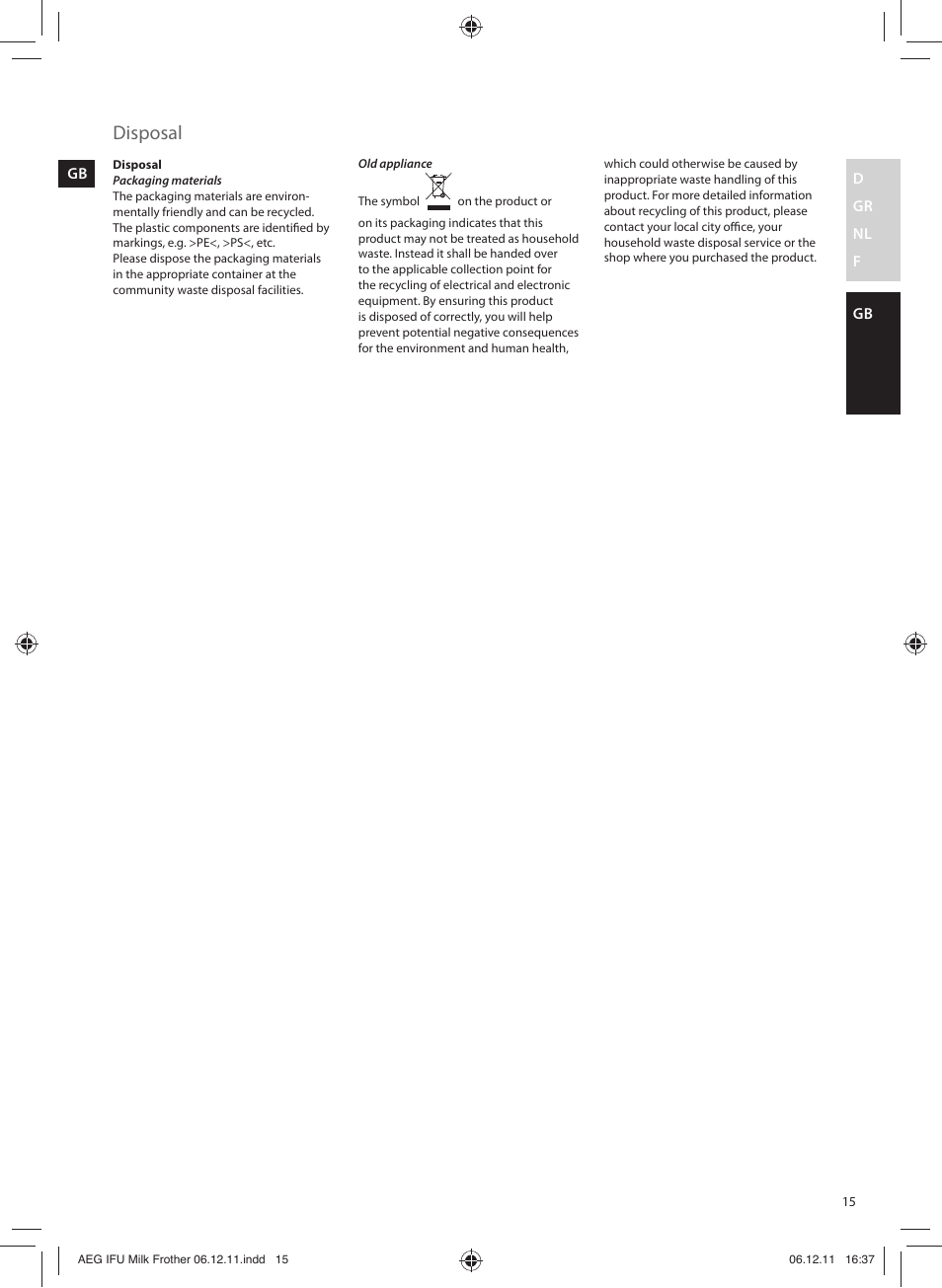 Disposal | AEG MS5000 User Manual | Page 15 / 16