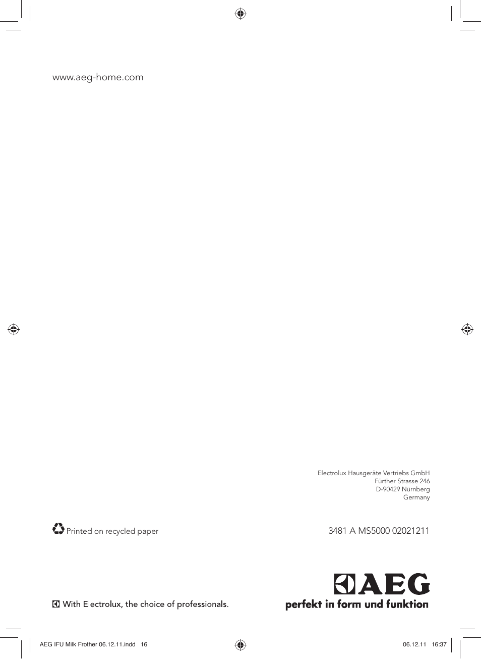 AEG MS5000 User Manual | Page 16 / 16