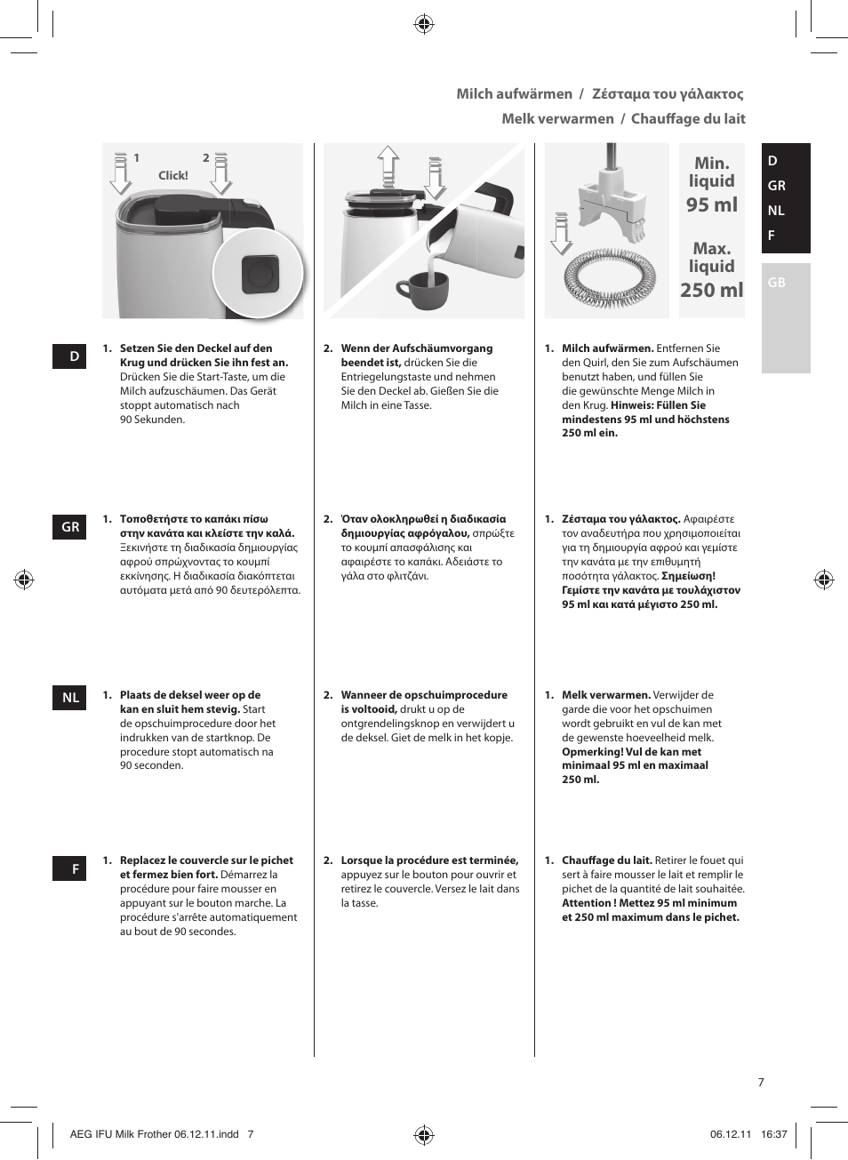 95 ml, 250 ml, Min. liquid | Max. liquid | AEG MS5000 User Manual | Page 7 / 16