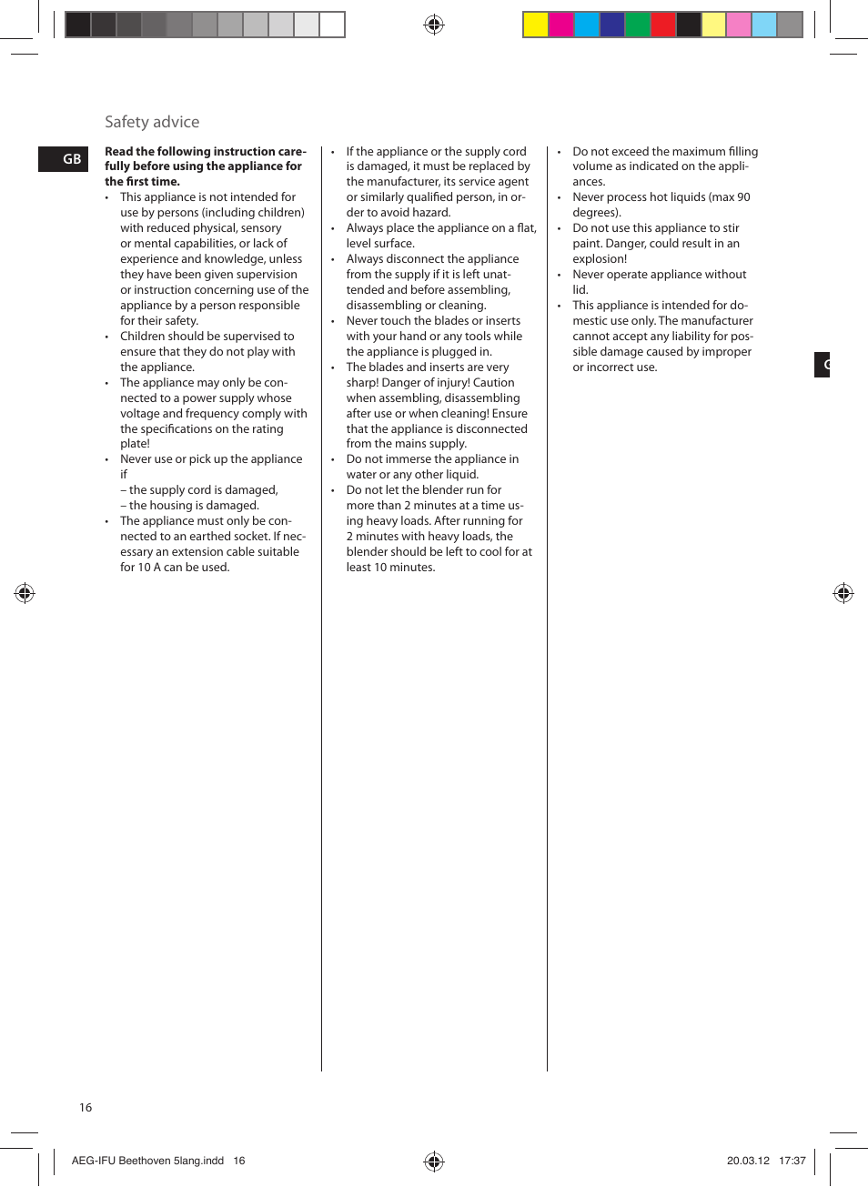 Safety advice | AEG SB4700 User Manual | Page 16 / 20