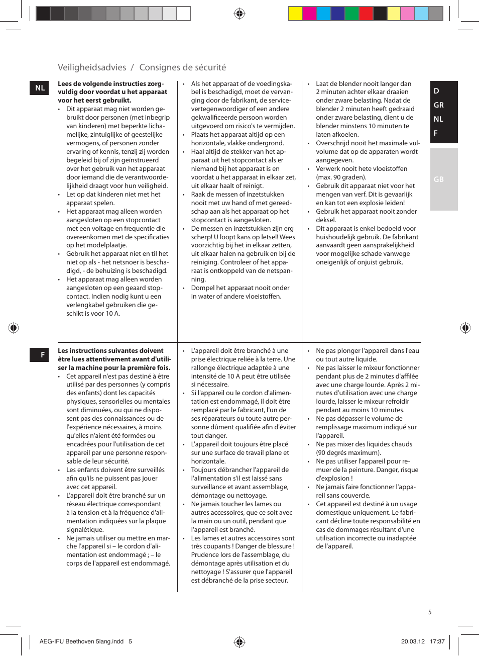 Consignes de sécurité veiligheidsadvies | AEG SB4700 User Manual | Page 5 / 20