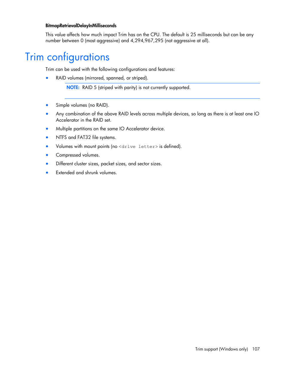 Trim configurations | HP PCIe IO Accelerators for ProLiant Servers User Manual | Page 107 / 130