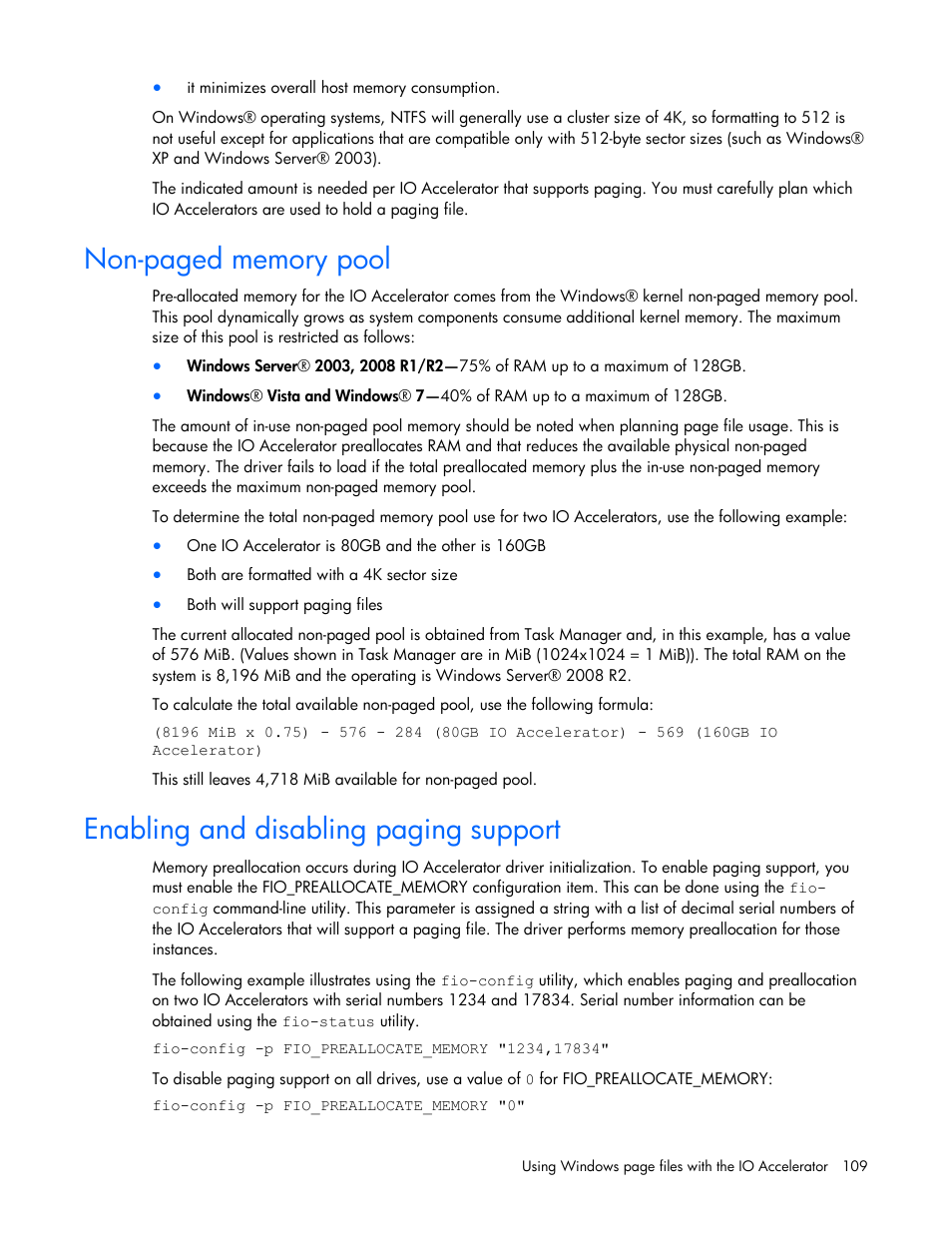 Enabling and disabling paging support | HP PCIe IO Accelerators for ProLiant Servers User Manual | Page 109 / 130
