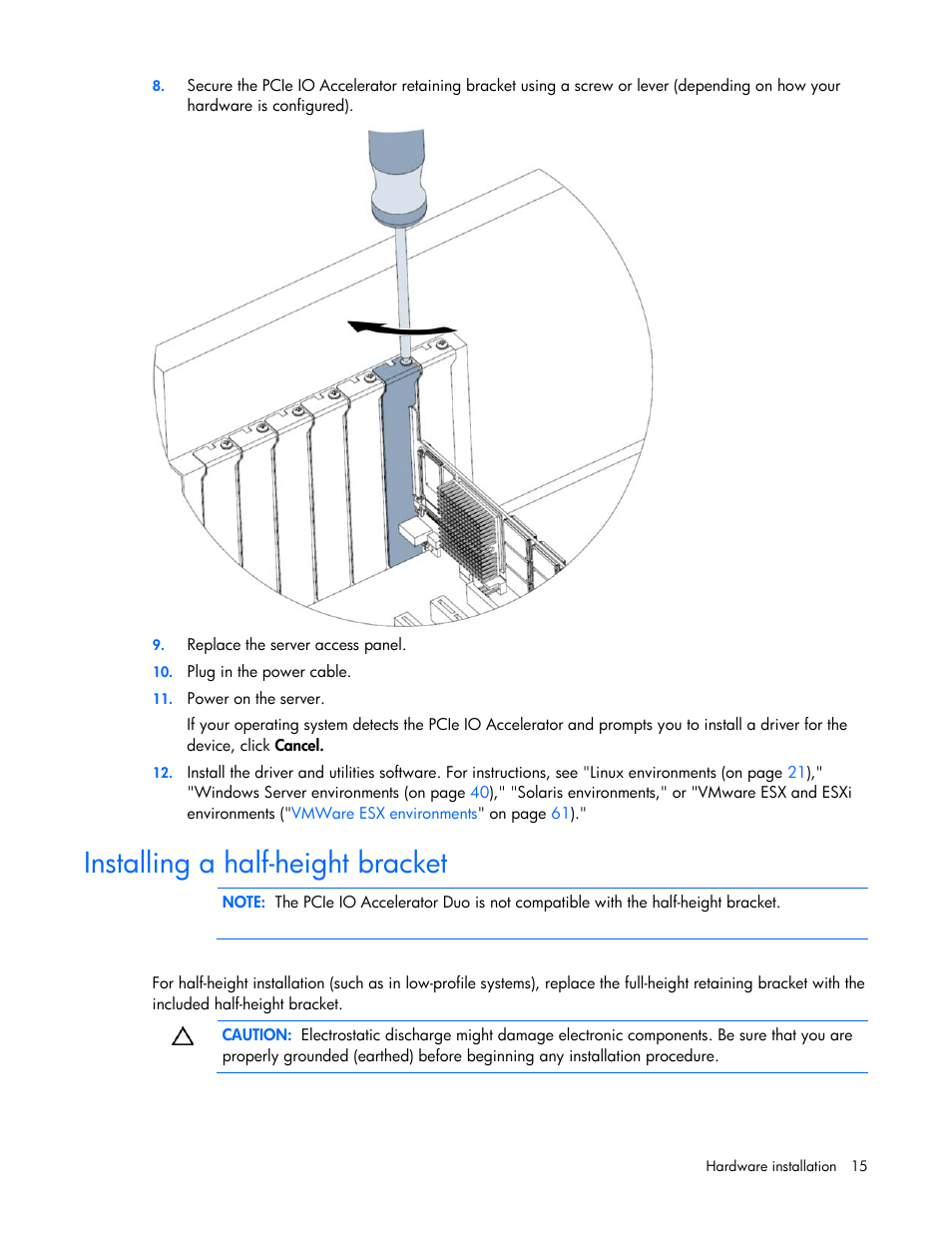 Installing a half-height bracket | HP PCIe IO Accelerators for ProLiant Servers User Manual | Page 15 / 130