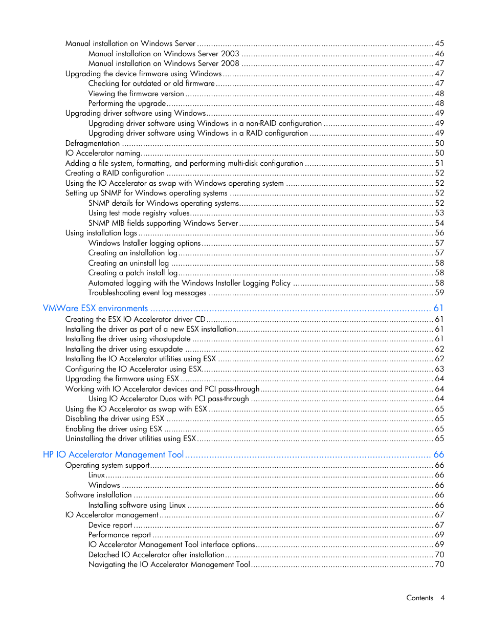 HP PCIe IO Accelerators for ProLiant Servers User Manual | Page 4 / 130