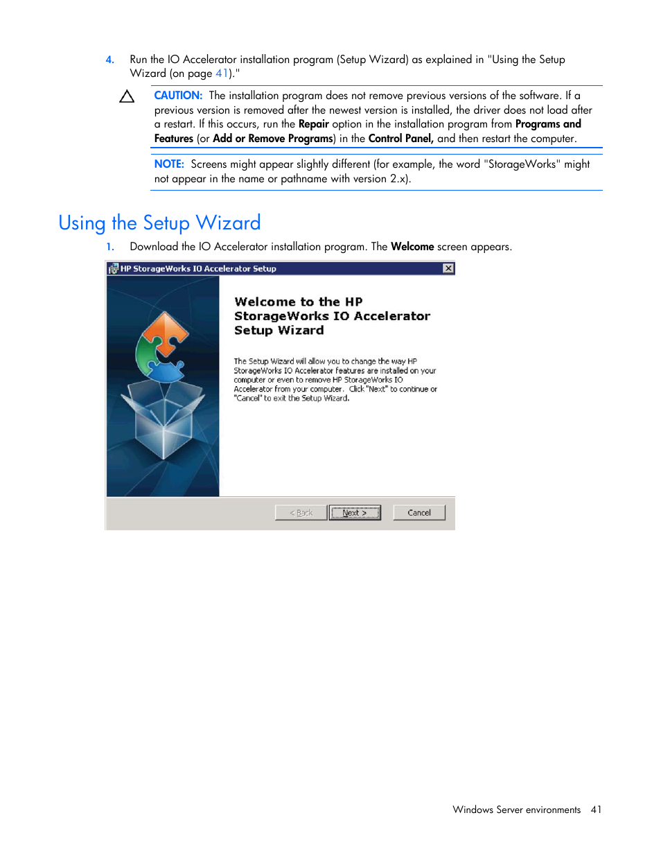 Using the setup wizard | HP PCIe IO Accelerators for ProLiant Servers User Manual | Page 41 / 130