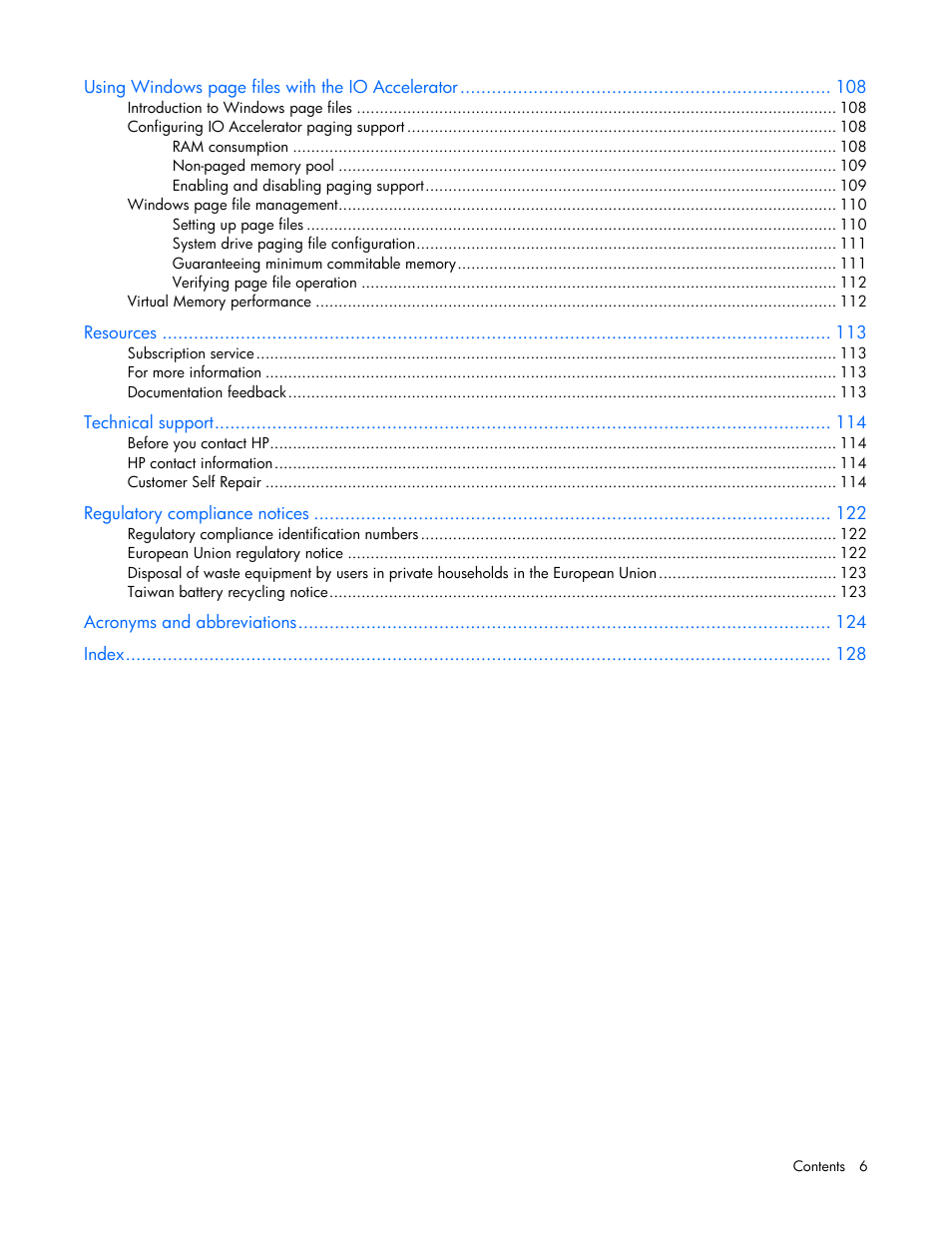 HP PCIe IO Accelerators for ProLiant Servers User Manual | Page 6 / 130