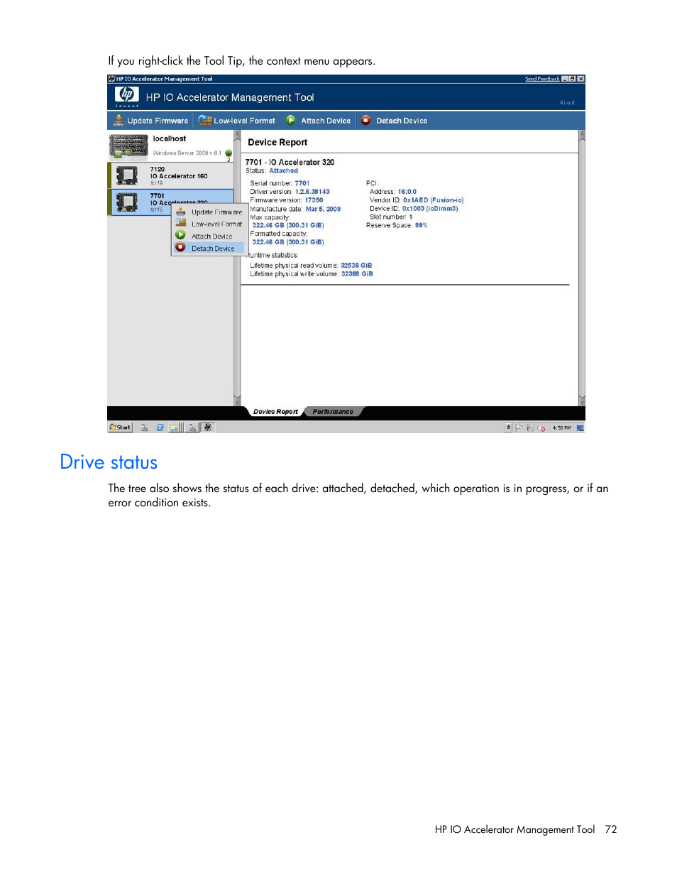 Drive status | HP PCIe IO Accelerators for ProLiant Servers User Manual | Page 72 / 130