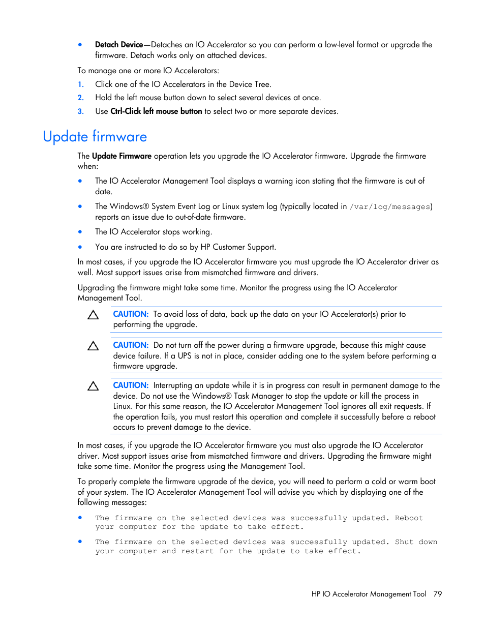 Update firmware | HP PCIe IO Accelerators for ProLiant Servers User Manual | Page 79 / 130