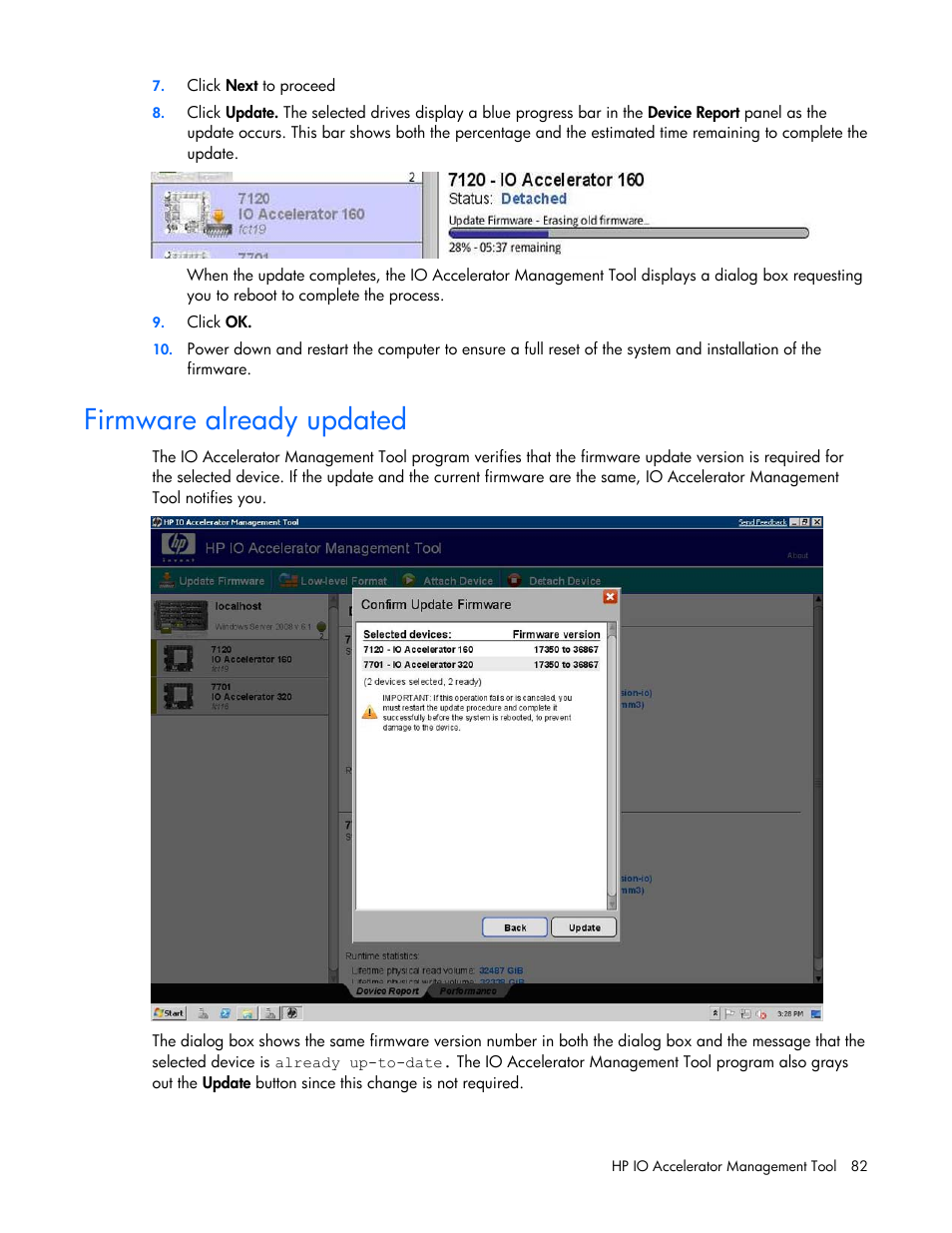 Firmware already updated | HP PCIe IO Accelerators for ProLiant Servers User Manual | Page 82 / 130