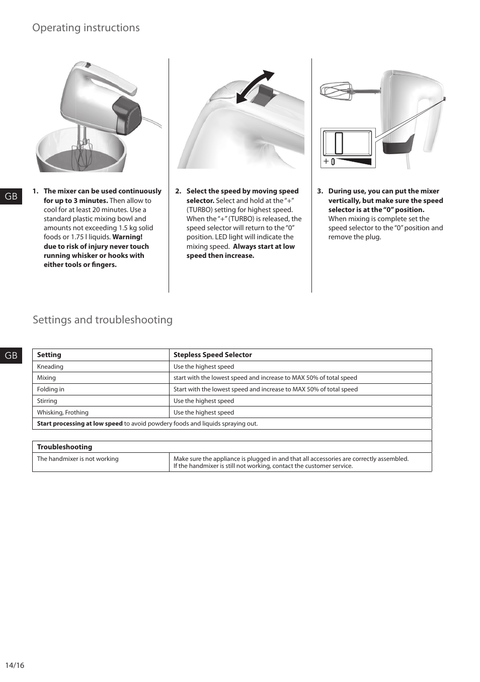 Operating instructions, Settings and troubleshooting | AEG HM6200 User Manual | Page 14 / 16