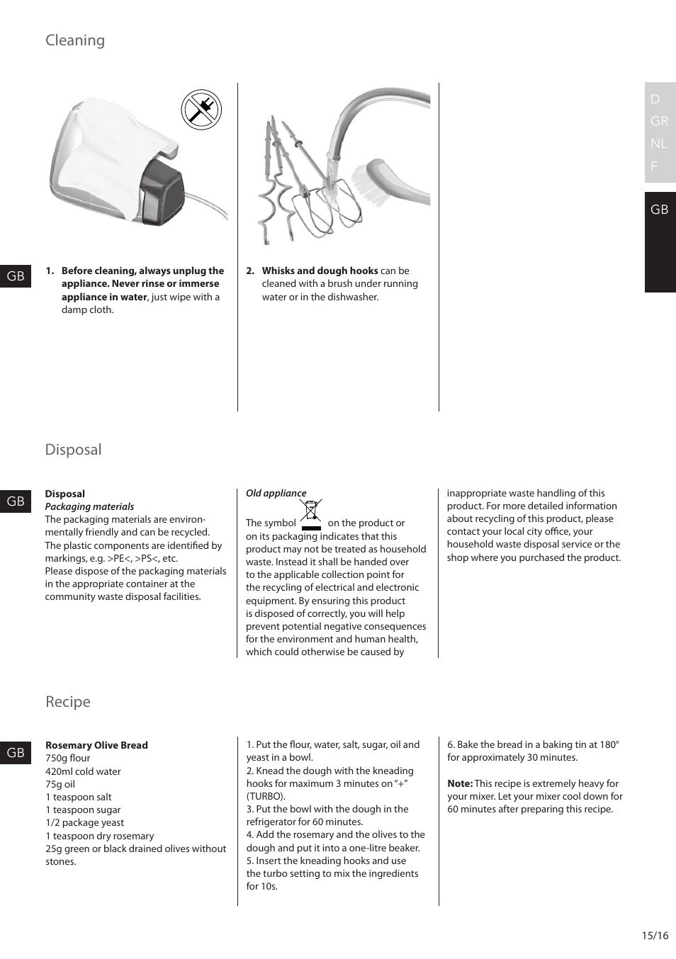 Cleaning, Disposal recipe | AEG HM6200 User Manual | Page 15 / 16