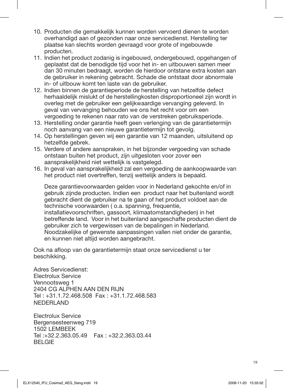 Nederland, Garantievoorwaarden | AEG HM4200 User Manual | Page 19 / 24