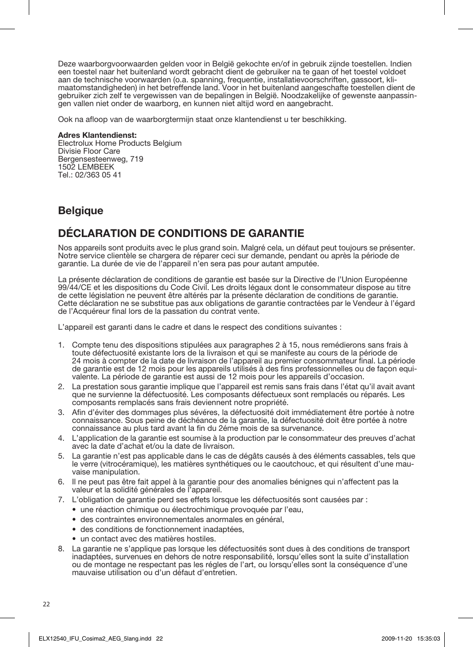 Republika slovenija, Garancijska izjava, Belgique déclaration de conditions de garantie | AEG HM4200 User Manual | Page 22 / 24