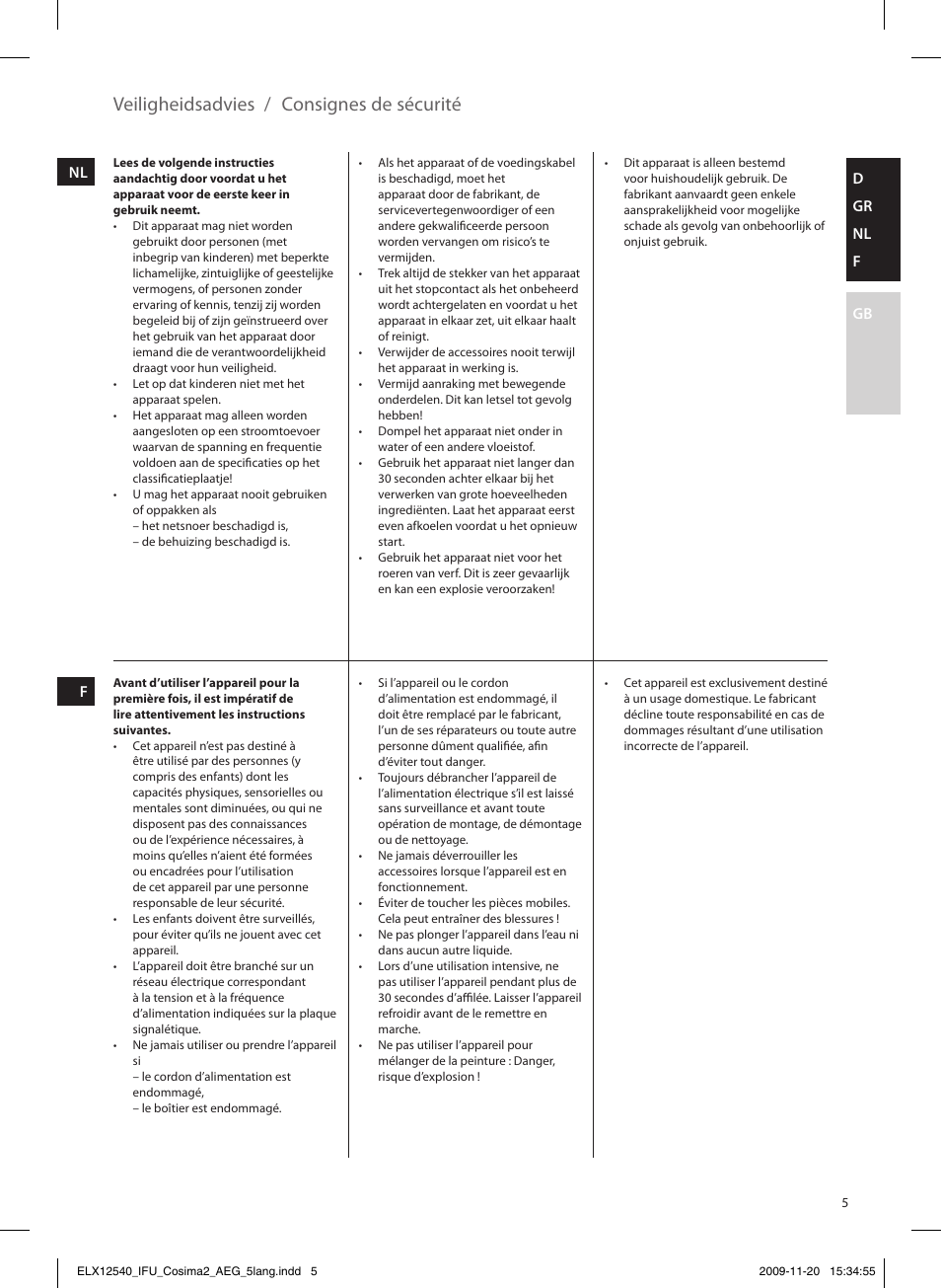 Consignes de sécurité, Veiligheidsadvies | AEG HM4200 User Manual | Page 5 / 24