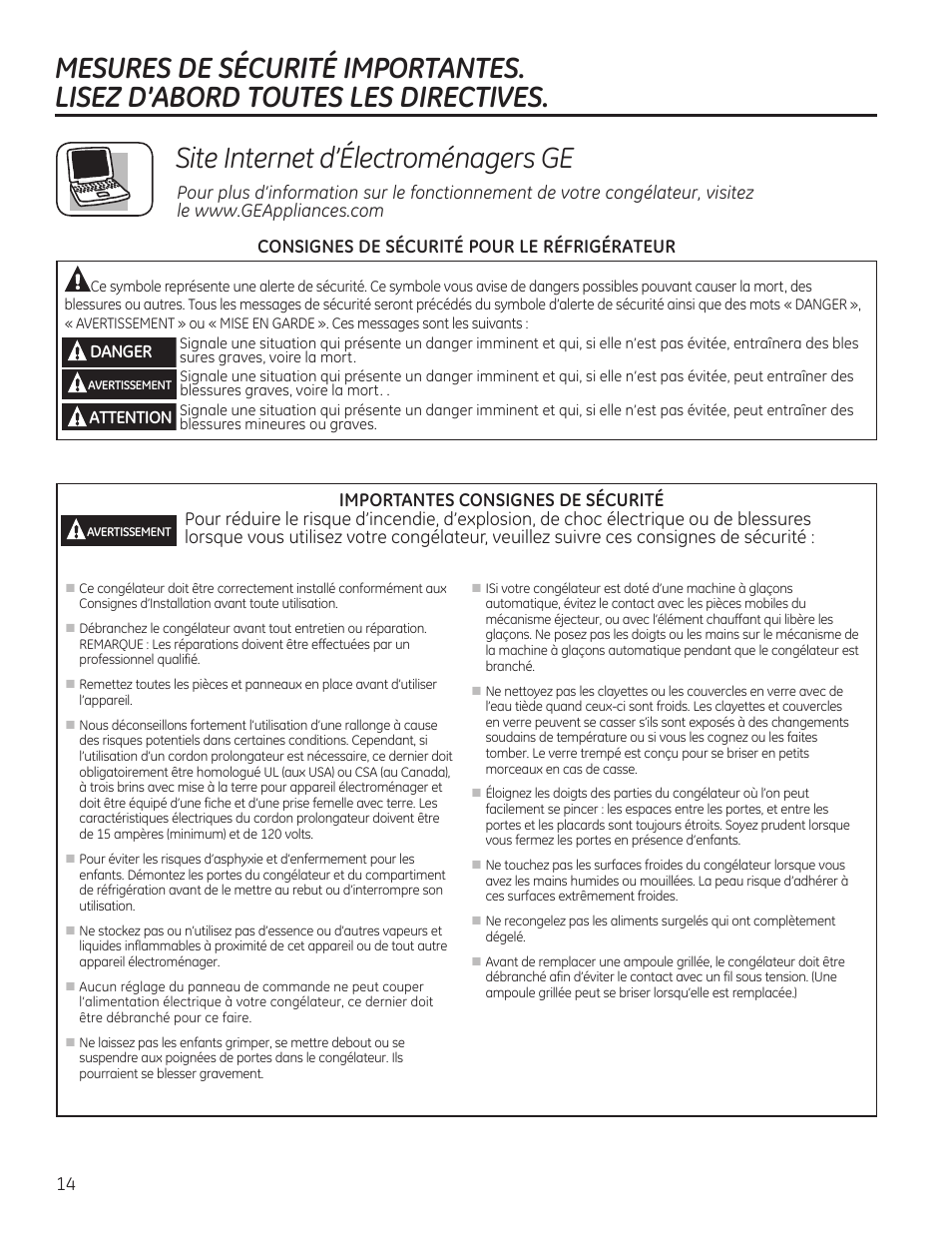 Site internet d’électroménagers ge | GE FCM7SUWW User Manual | Page 14 / 36