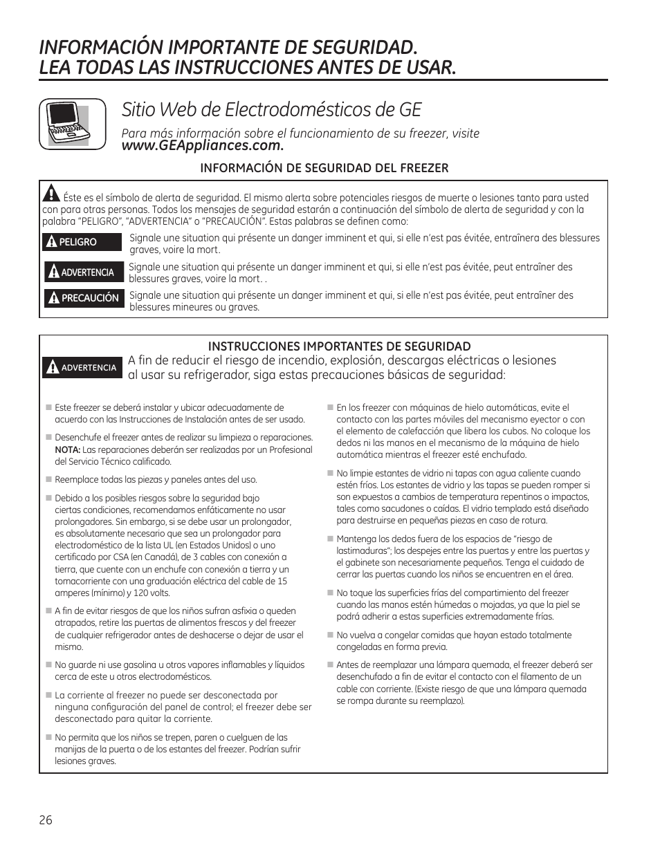 Sitio web de electrodomésticos de ge | GE FCM7SUWW User Manual | Page 26 / 36