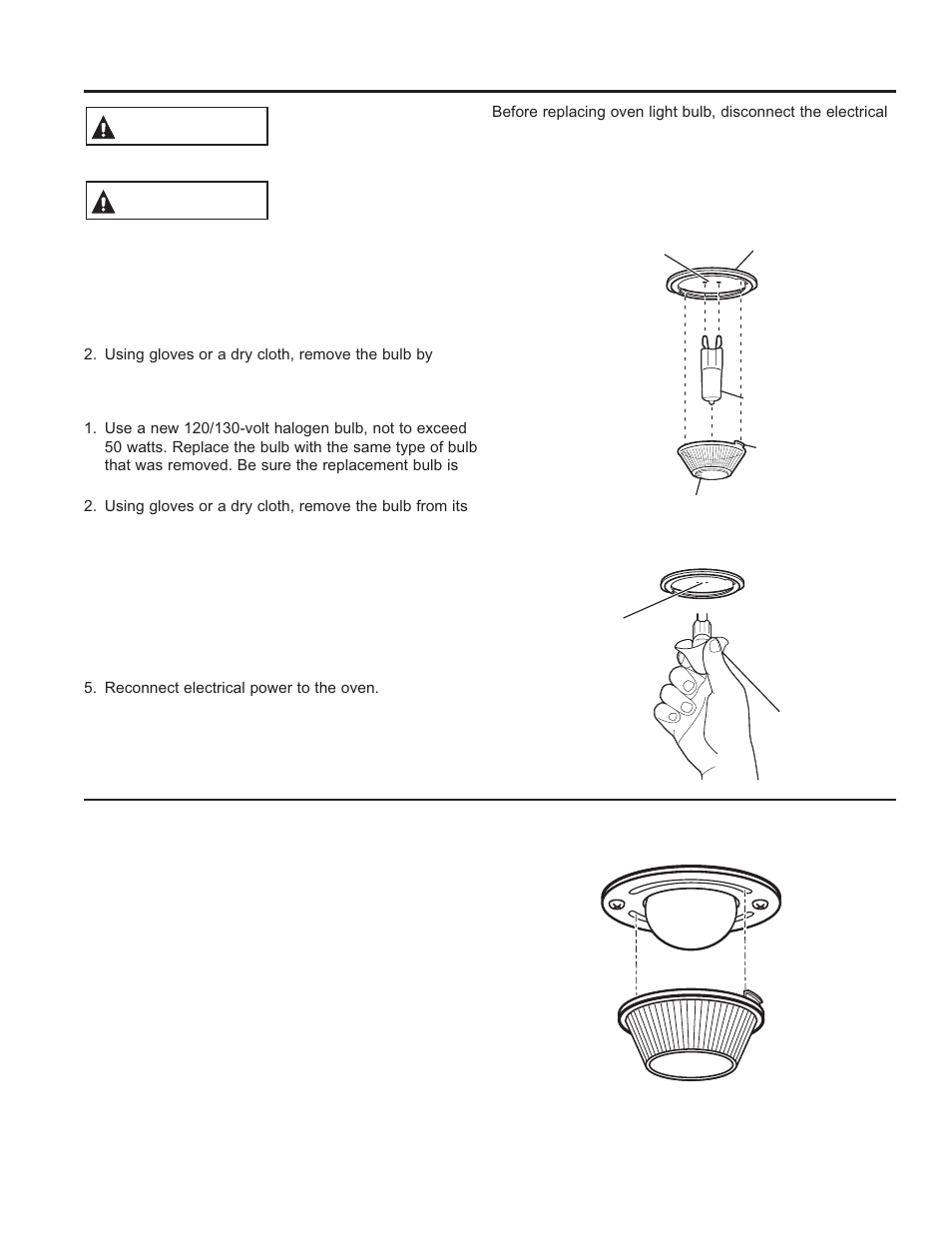 Care and cle aning: maintenance, Maintenance, Warning | Caution, Oven light replacement | GE JB870TFWW User Manual | Page 24 / 56