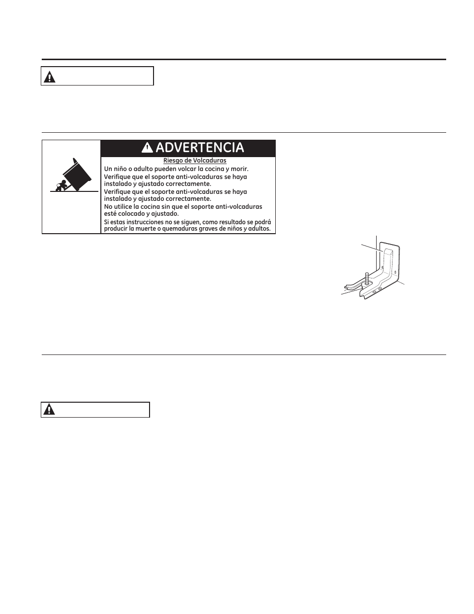 Informa ción de segurid ad, Dispositivo anti-volcaduras advertencia, Advertencia | GE JB870TFWW User Manual | Page 30 / 56