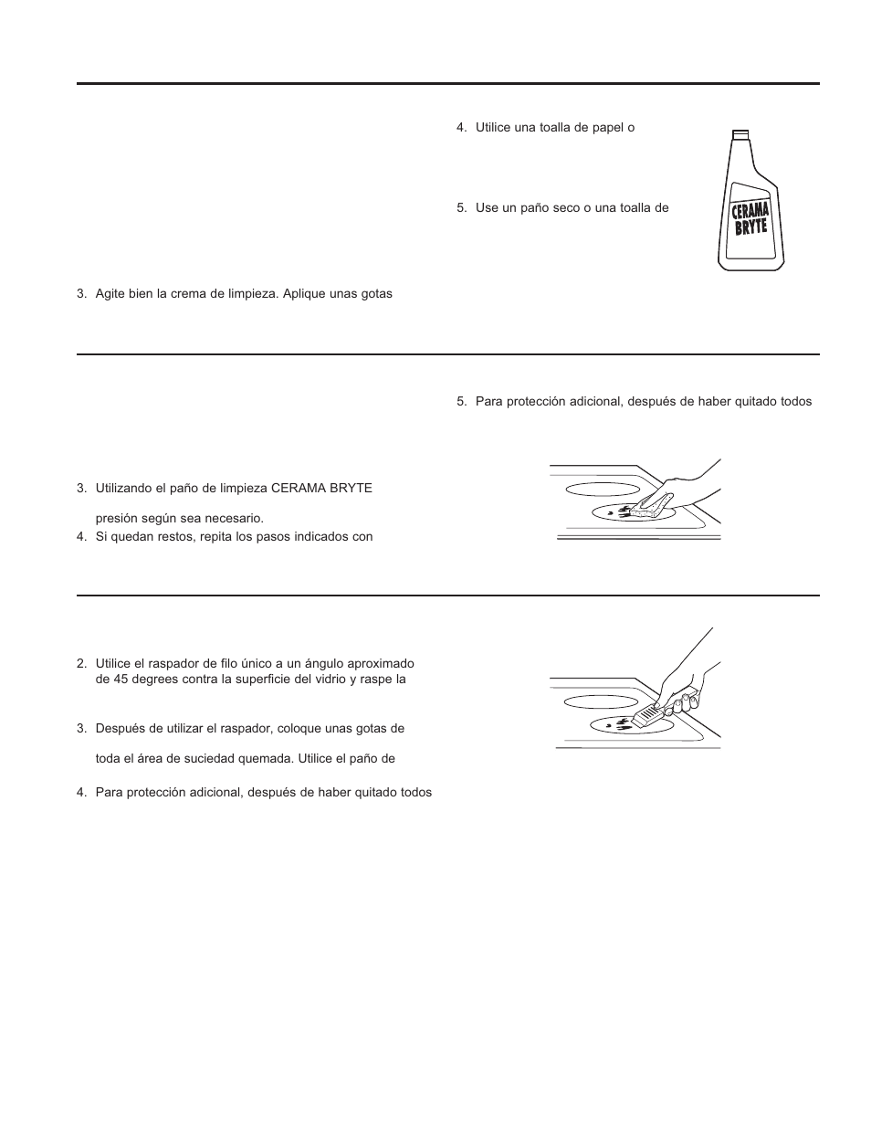 Cómo limpiar la estufa de vidrio, Limpieza normal de uso diario, Residuos pegados | Residuos pegados rebeldes | GE JB870TFWW User Manual | Page 50 / 56