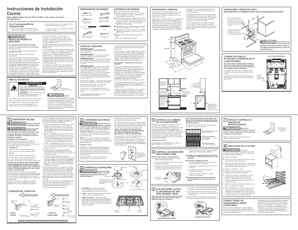 Instrucciones de instalación cocina | GE PGB940DEFBB User Manual | Page 2 / 2