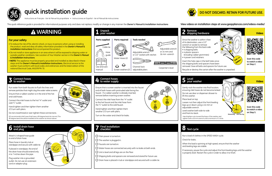 GE GFWR4800FWW User Manual | 2 pages